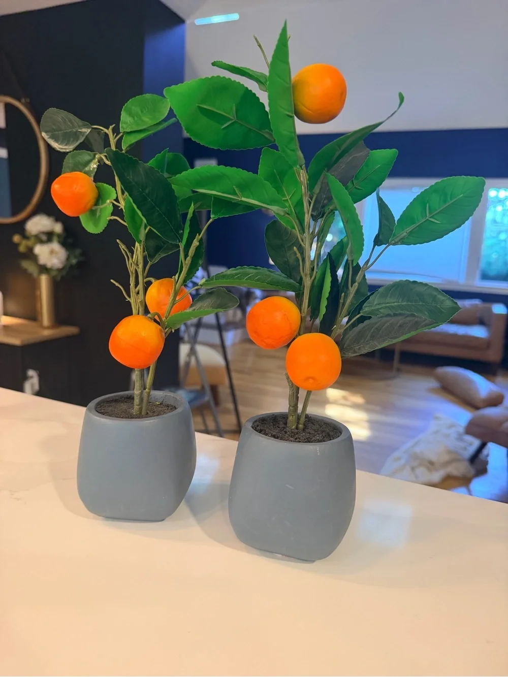 Artificial Orange Tree in Gray Pot - Decorative Home Accent x 2